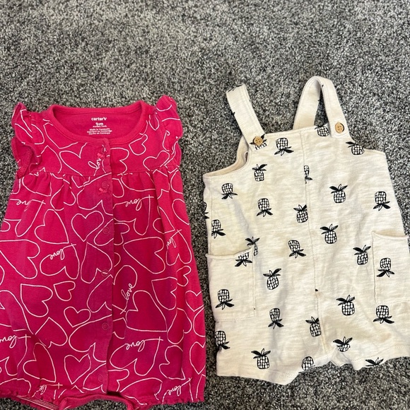 Heart Romper and Cream Pineapple Overalls - Picture 2 of 7